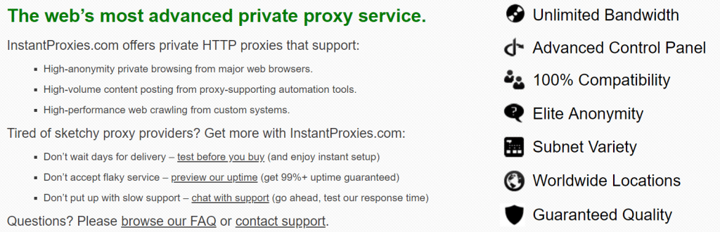 Features of instant proxies