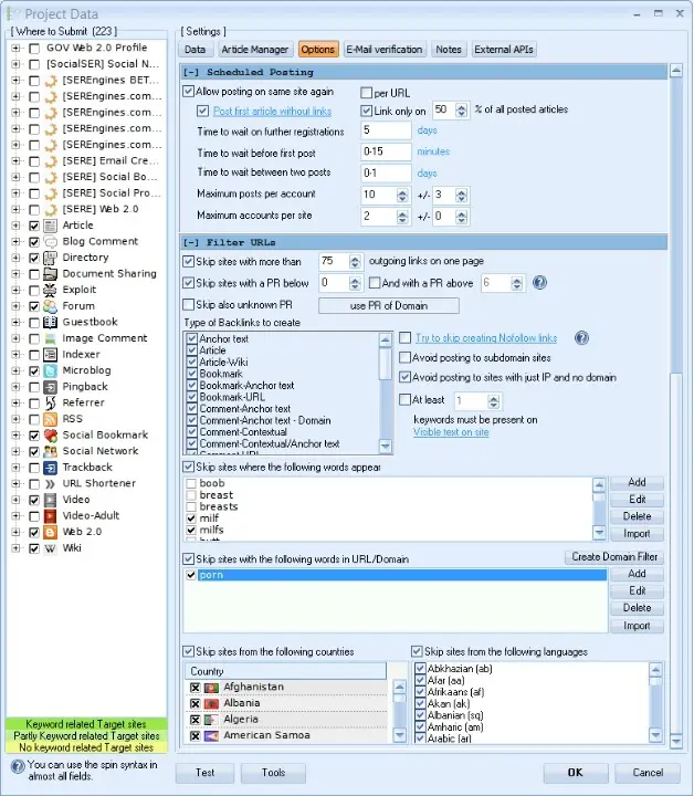 GSA Search Engine Ranker Project Filters