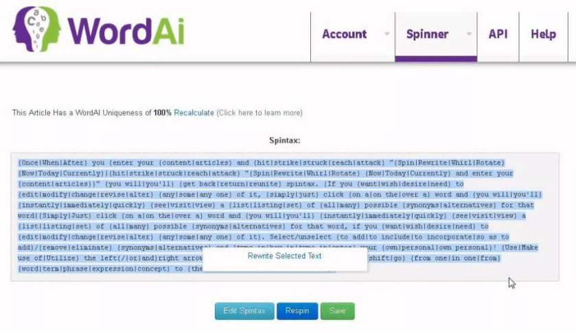 WordAi Article Spinner