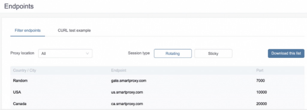 smartproxy Random Endpoints