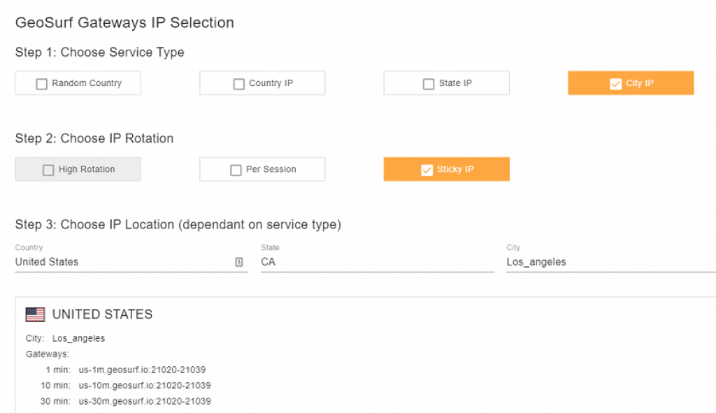 Sticky IP GeoSurf Gateways