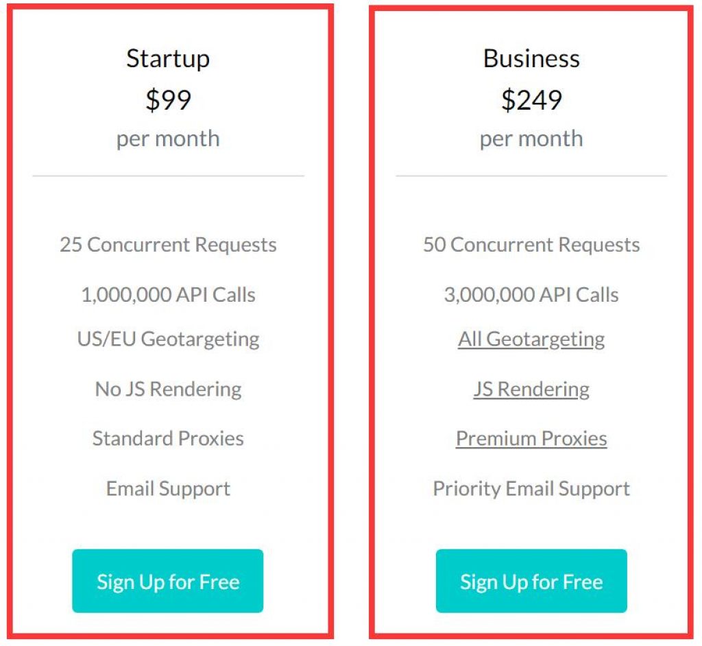 business scraper API plan