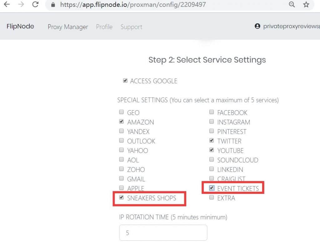 Flipnode proxies setting for sneaker sites or ticket sites