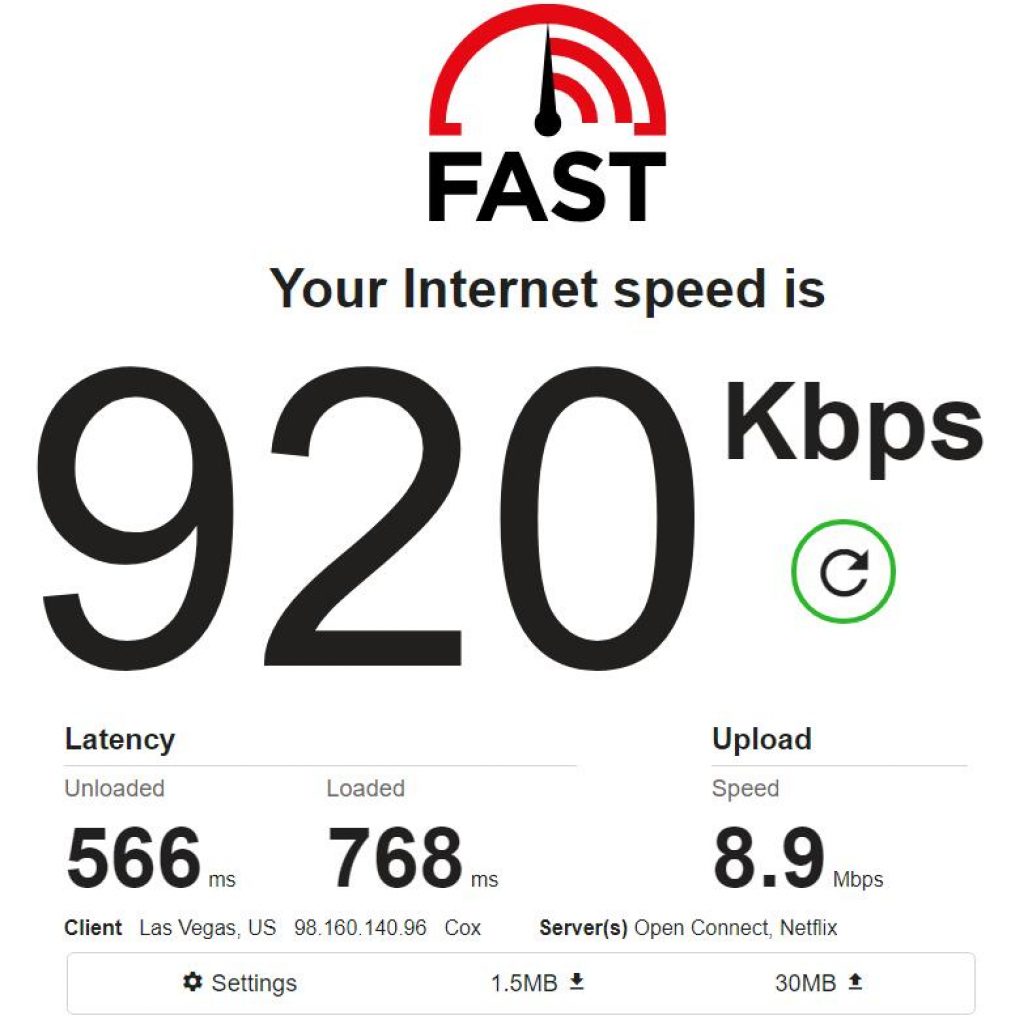 Flipnode proxy speed test on fast.com