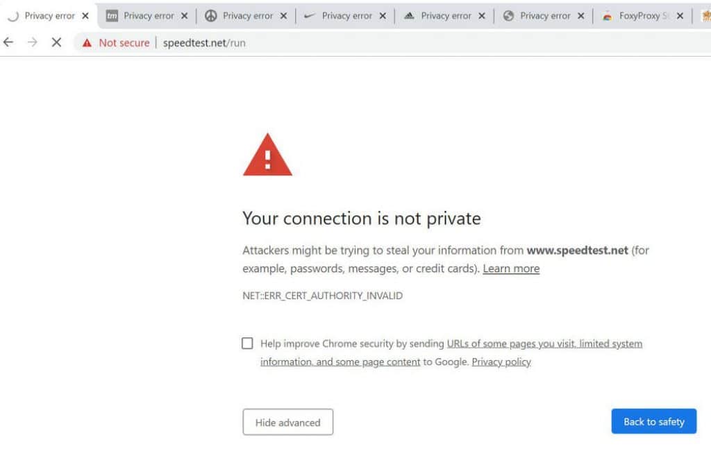 privacy error for certificates