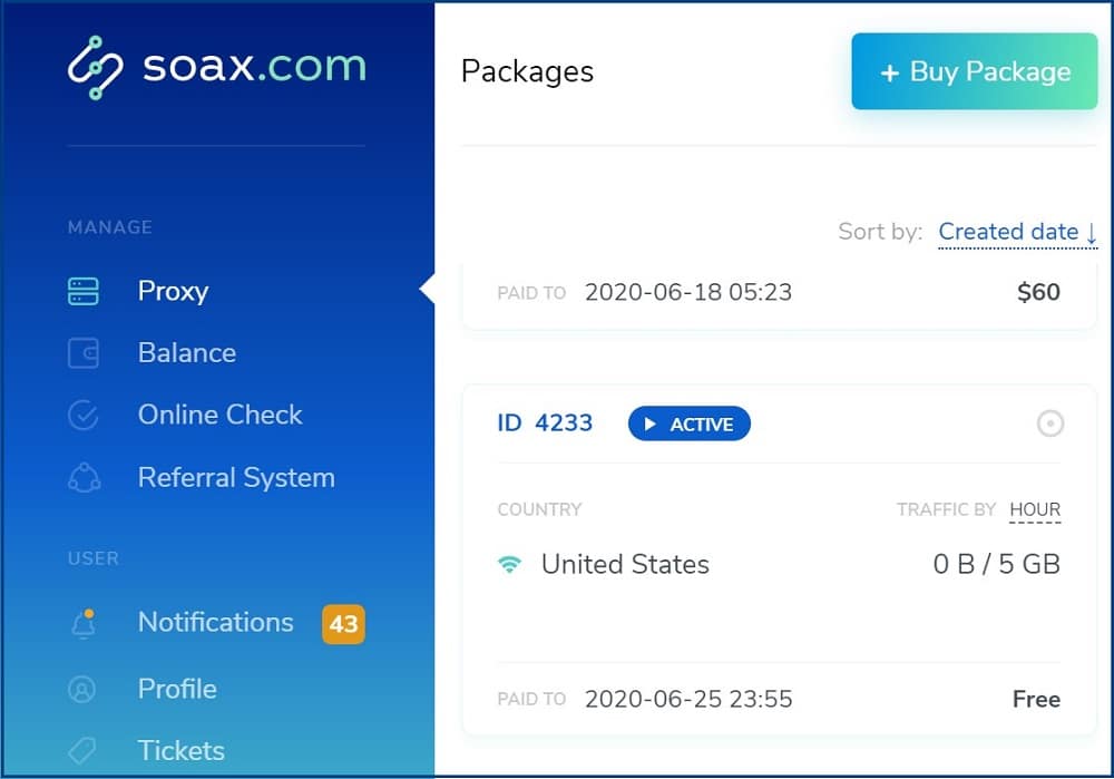 Soax dashboard packges