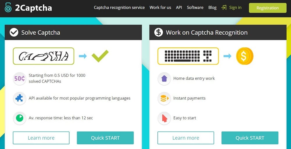 2Captcha Homepage
