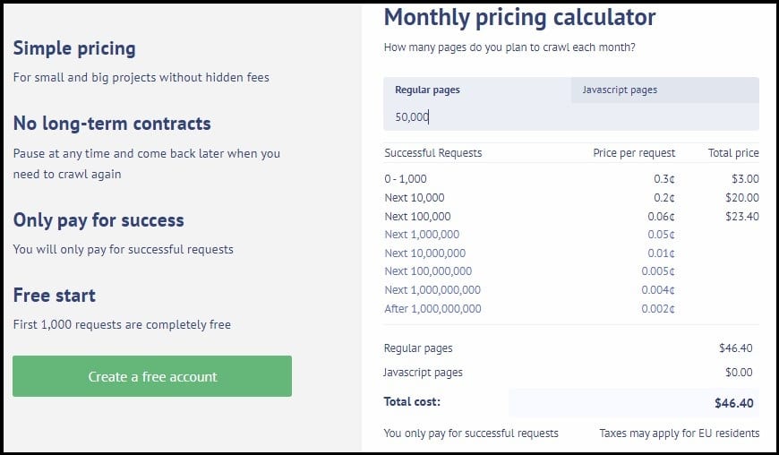 Crawling API Pricing