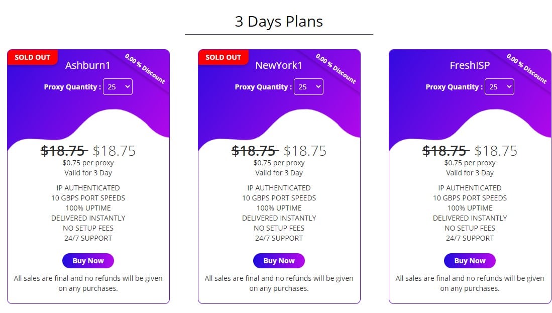 ashburnproxies 3 Days Plans