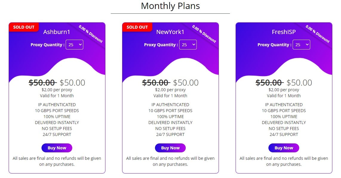 ashburnproxies Monthly Plans