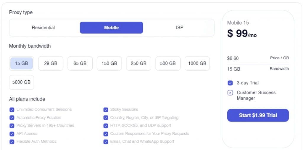 Saox Mobile Proxy Price